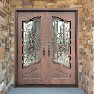 Rose copper iron double entry door with square frame