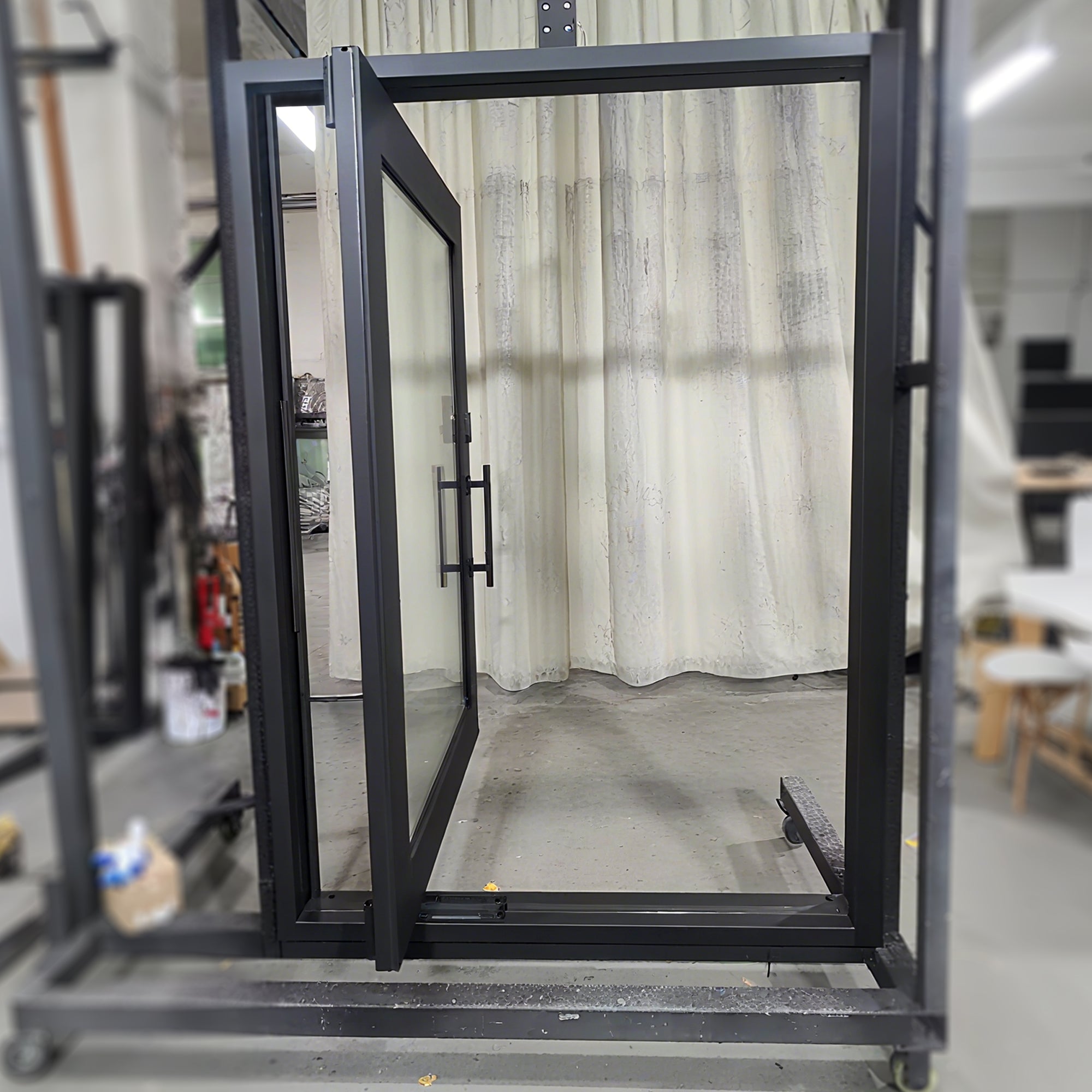 gid thermal break iron pivot single door with matte black color