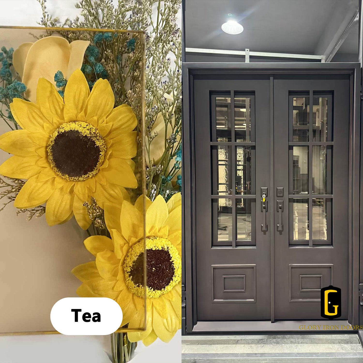 gloryirondoors iron double front door with tea glass