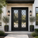 Contemporary wrought iron front door with geometric design