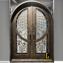 Custom wrought iron double front door with decorative detailing