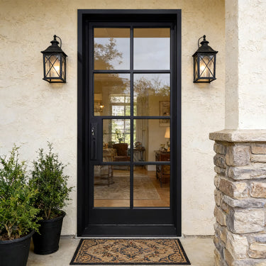 Thermal Break Iron Single Matte Black Door with Clear Tempered Glass