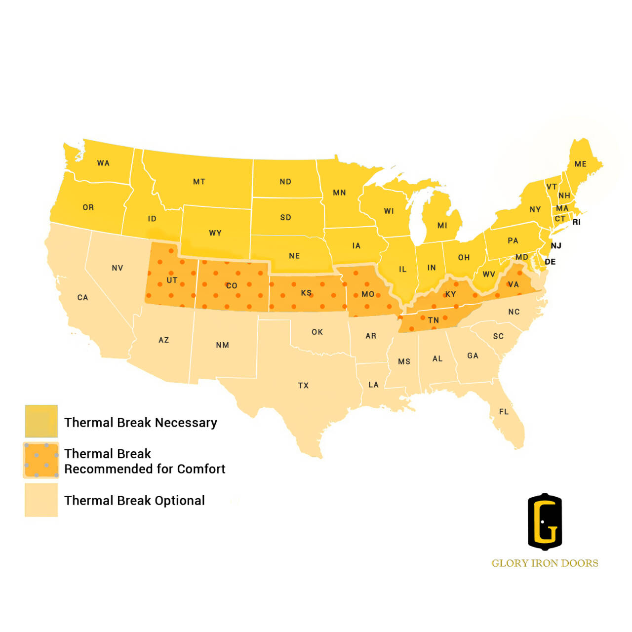 gloryirondoors thermal break recommended area
