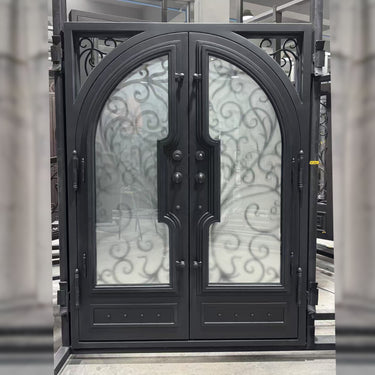 gid thermal break iron double door with clear tempered glass