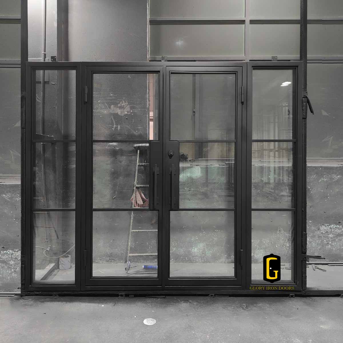 Insulated steel French door with clear glass and side lights