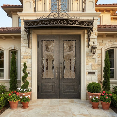 GID Iron Entry Double Front Door with Decorative Scrollwork