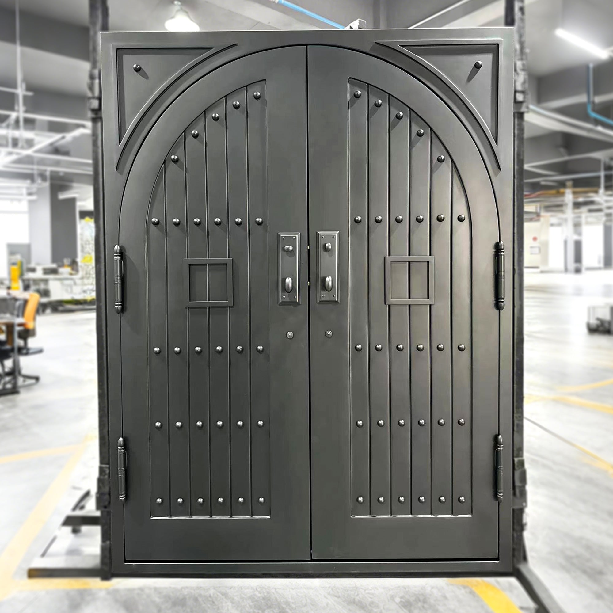 GID large size iron wrought entry double door with full solid panel