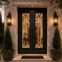 Traditional iron front door with decorative scrollwork