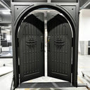 GID black color double iron door with square top