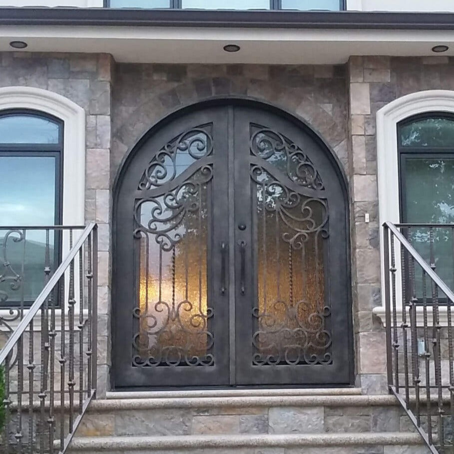 metal frame iron wrought double door with rounded top