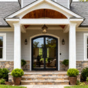 Thermal break arched 3 lite steel French double door
