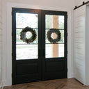 Black iron double French door with clear glass and kickplate
