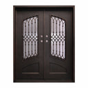 Custom iron double entry door with scrollwork and bronze finish