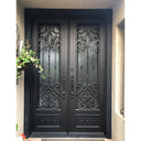 Wrought iron double front door with water ripple glass and scrollwork