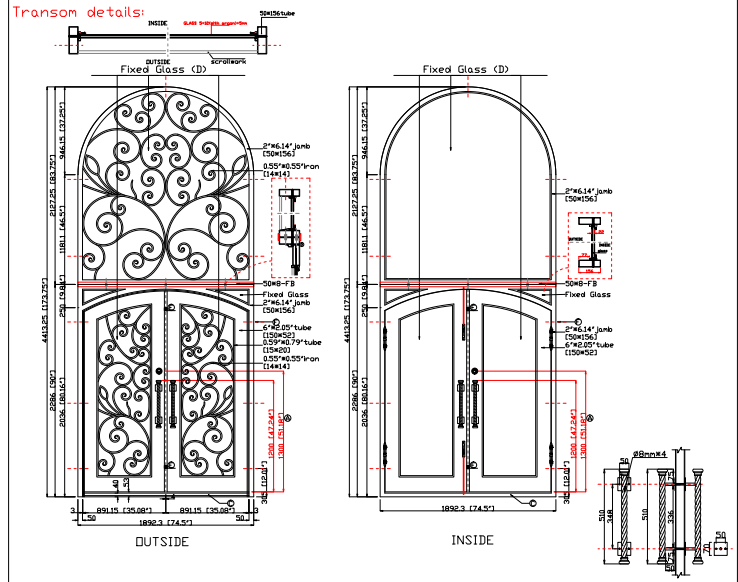 Balance Custom Link For Ray GID Thermal Break Iron Double Door with Transom
