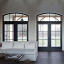 Steel French double door with arched transom