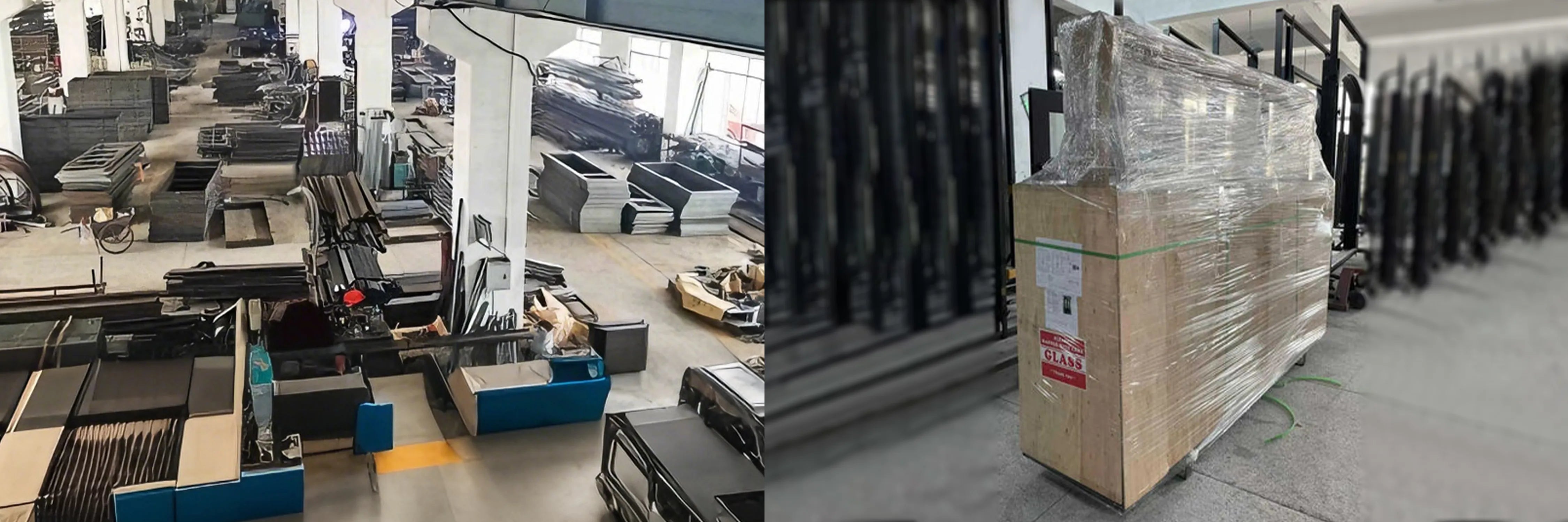 Glory Iron Doors workshop and door packaging
