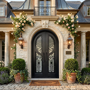 GID hand made wrought iron exterior double door with round top