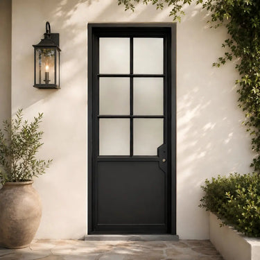 Thermal break steel French single door with frosted glass and kickplate