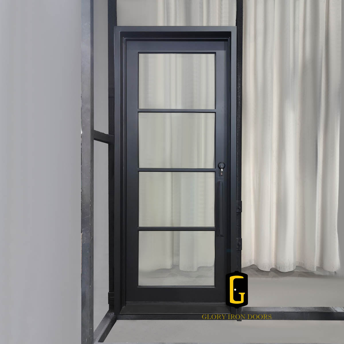 Insulated iron French single door for exterior entry