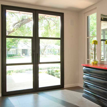 Thermal break black iron French double door with clear glass