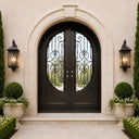 Mediterranean iron double entry door with full arched frame