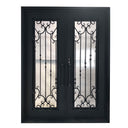 wrought iron steel double entrance with frosted double pane glass