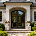 Thermal break arched 3 lite steel French double door