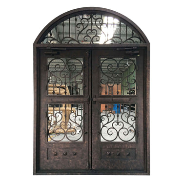 big size thermal break round transom iron double door with panic bar