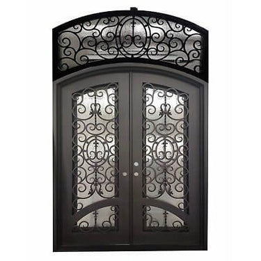gloryirondoors wrought iron double door with arch transom featuring beautiful scollworks
