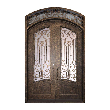 metal frame iron insulated double door with arched top and arched transom