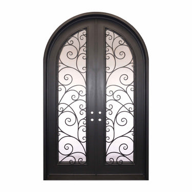 thermal break metal frame wrought iron double door with fully arched top
