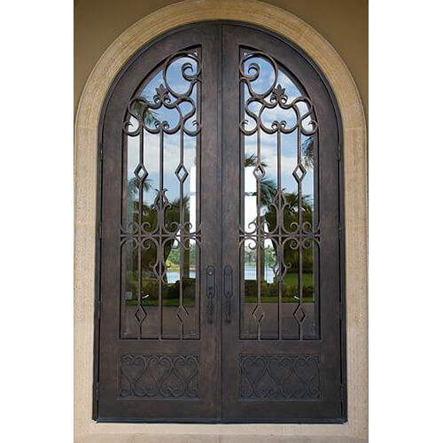 gid round top iron double door with clear glazed glass