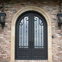 gid round top matte black iron frame double entry door with kickplate