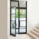 Thermal break iron French double door with transom for small entry