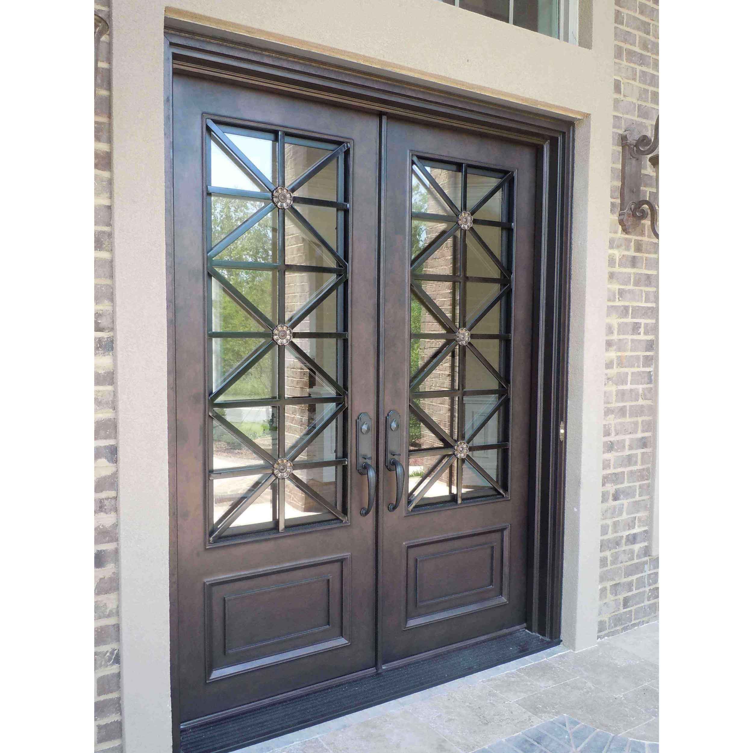 thermal break 12 gauge iron steel double entry door with kickplate