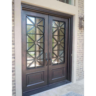 thermal break 12 gauge iron steel double entry door with kickplate
