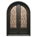 insulated fully arched forged iron double entry door with beautiful scrollwork