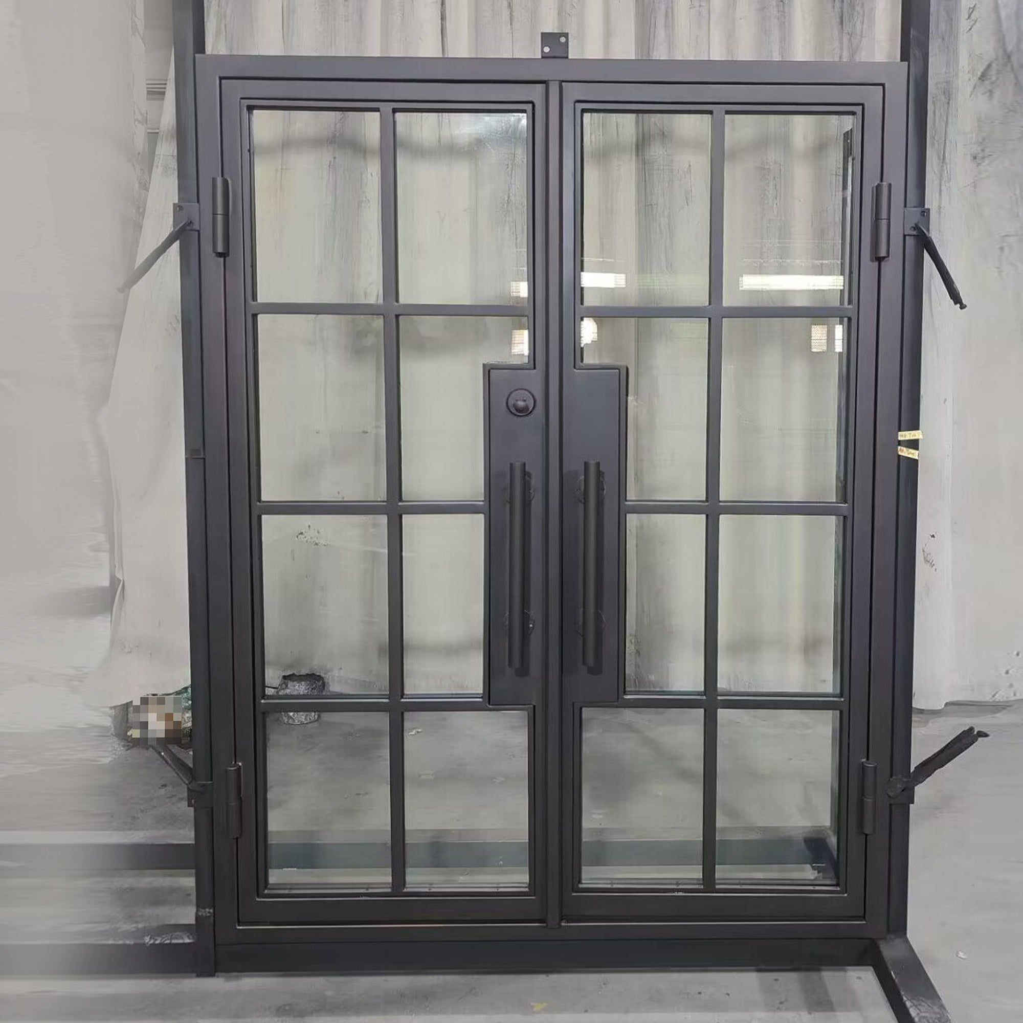 Iron Double French Entrance Door Range Hood with 8 Lite Double Tempered Glass