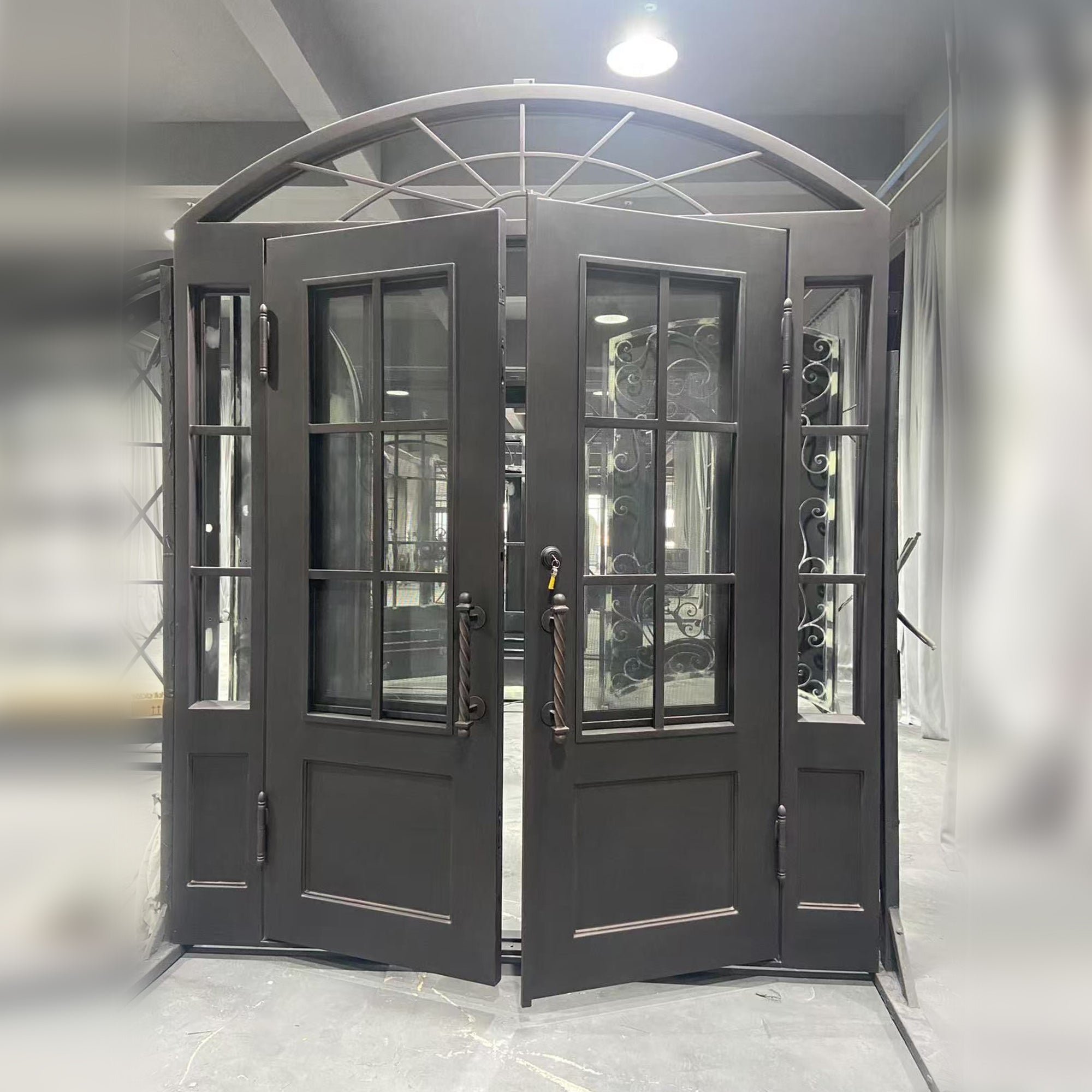 Steel French Door Range Hood with Sidelights and Transom