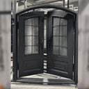 Custom iron double entry door with matte black finish