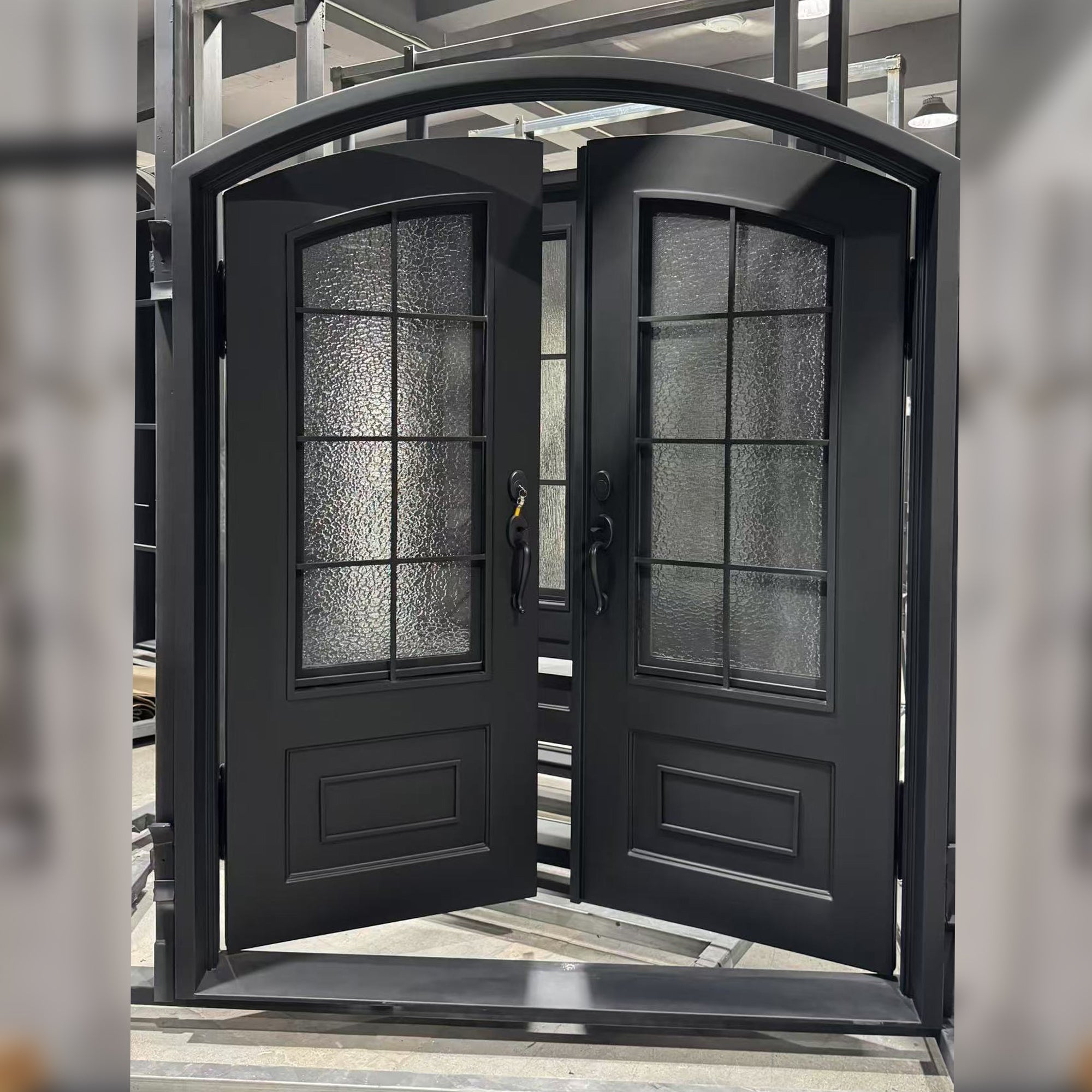 Customized wrought iron front double door in black