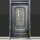 Custom iron front door with privacy glass and scrollwork