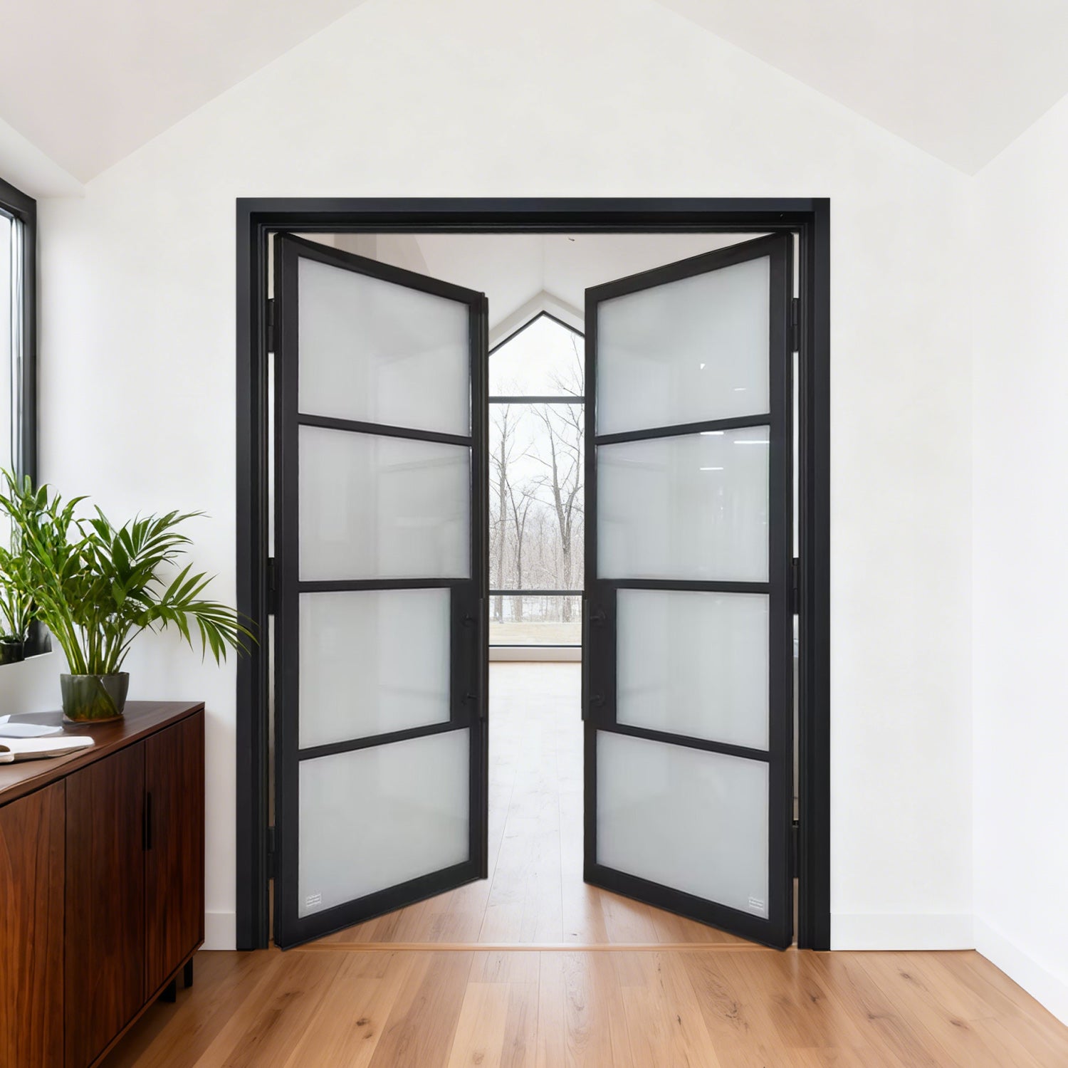 GID hand made iron interior double door with frosted glass