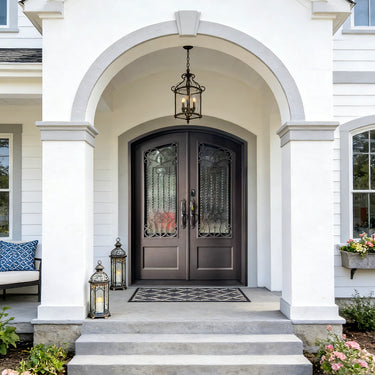 Decorative wrought iron front door with scrollwork