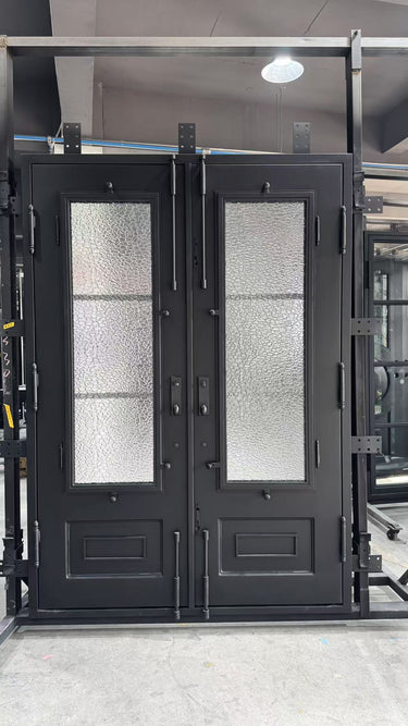 gloryirondoor custom made wrought iron double door with matt black color