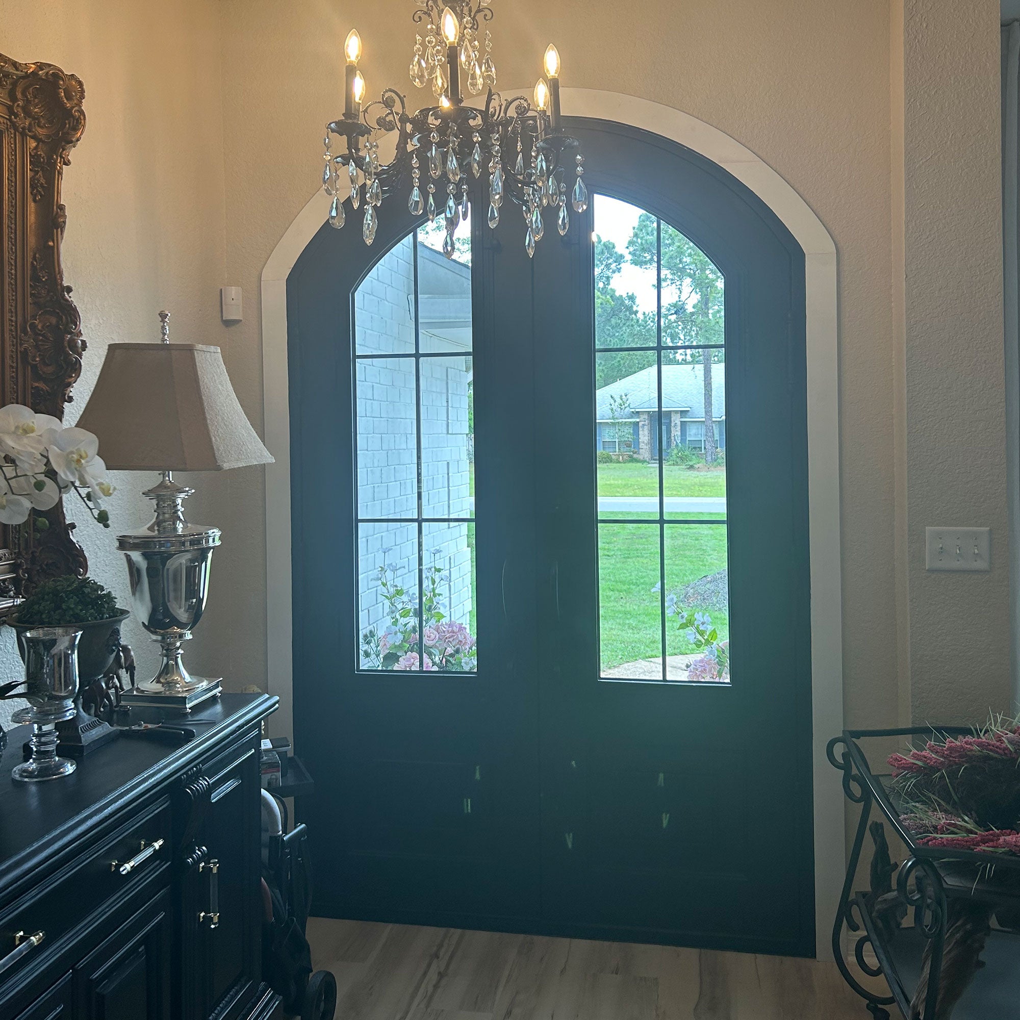 high quality iron double door with clear glass