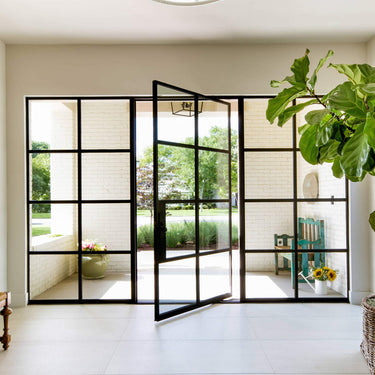 gloryirondoors modern french style iron pivot door with sidelights