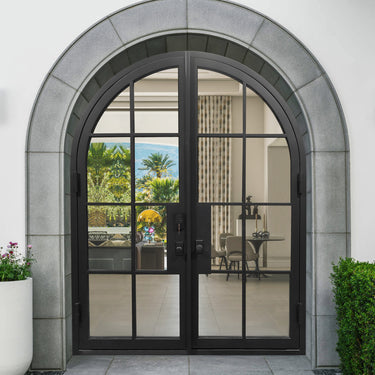 gloryirondoors customized iron double french door with glass and round top