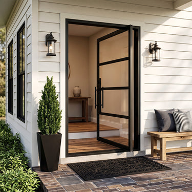 Standard pivot front door with black frame